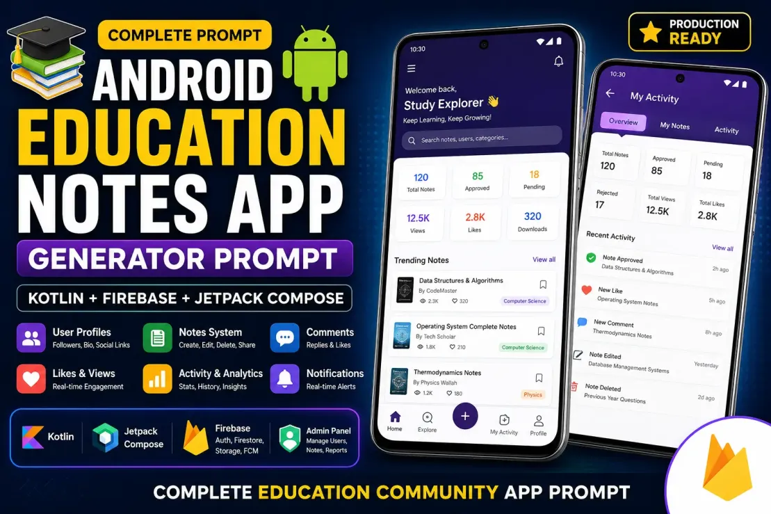 Android Education Notes App Generator (Kotlin + Firebase + Admin Panel)