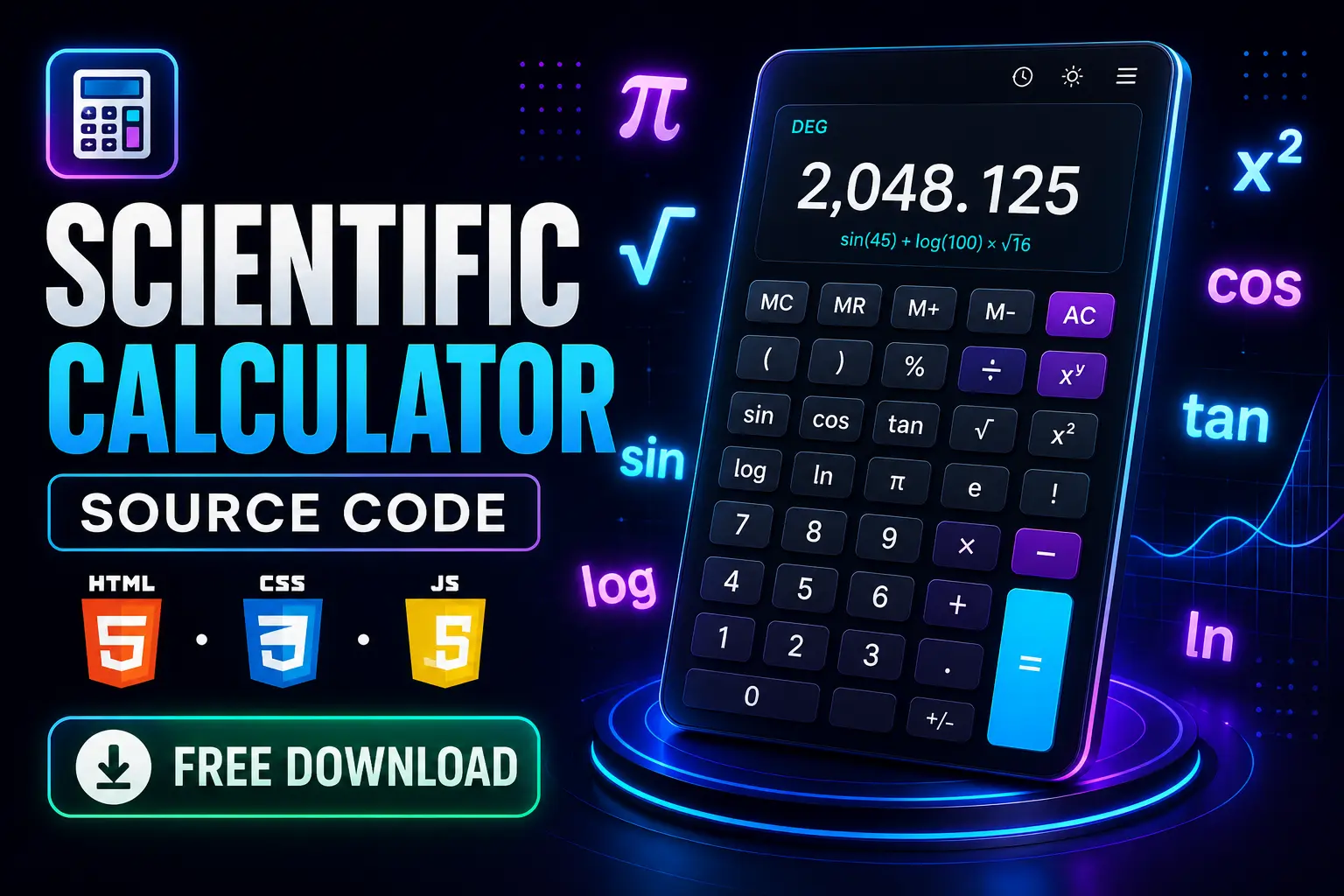 Premium Scientific Calculator Source Code in HTML CSS JavaScript