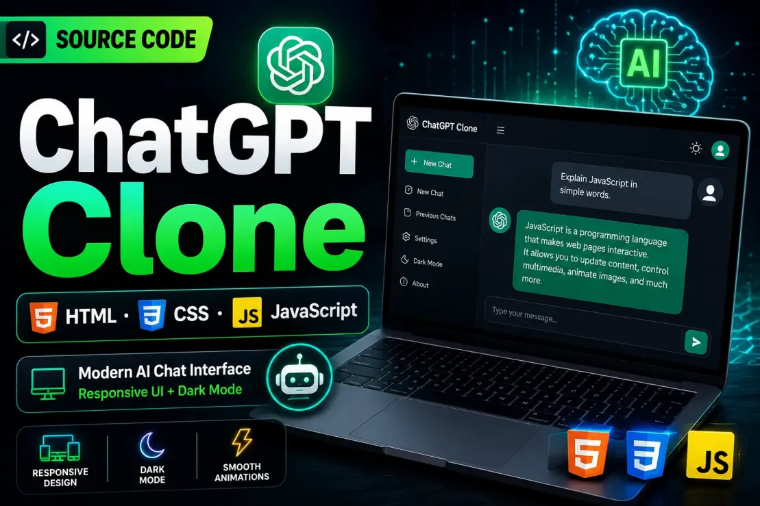 ChatGPT Clone Source Code in HTML, CSS & JavaScript – AI Chat Interface Project