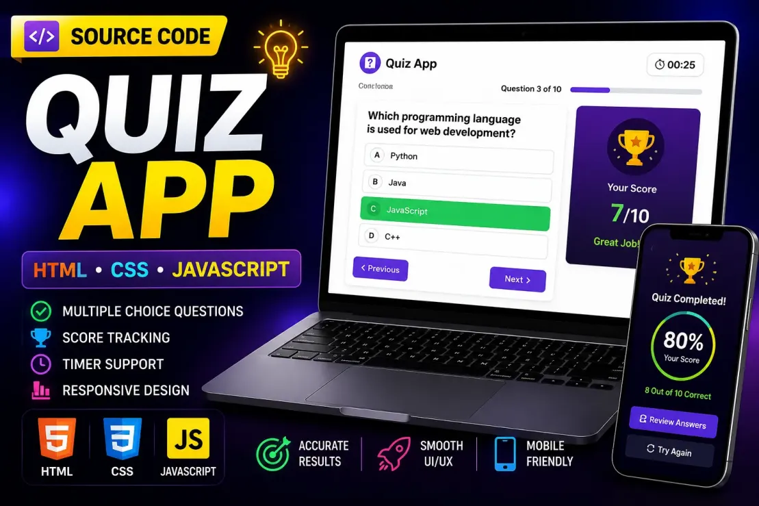 Quiz App Source Code in HTML, CSS & JavaScript – Interactive Quiz Application