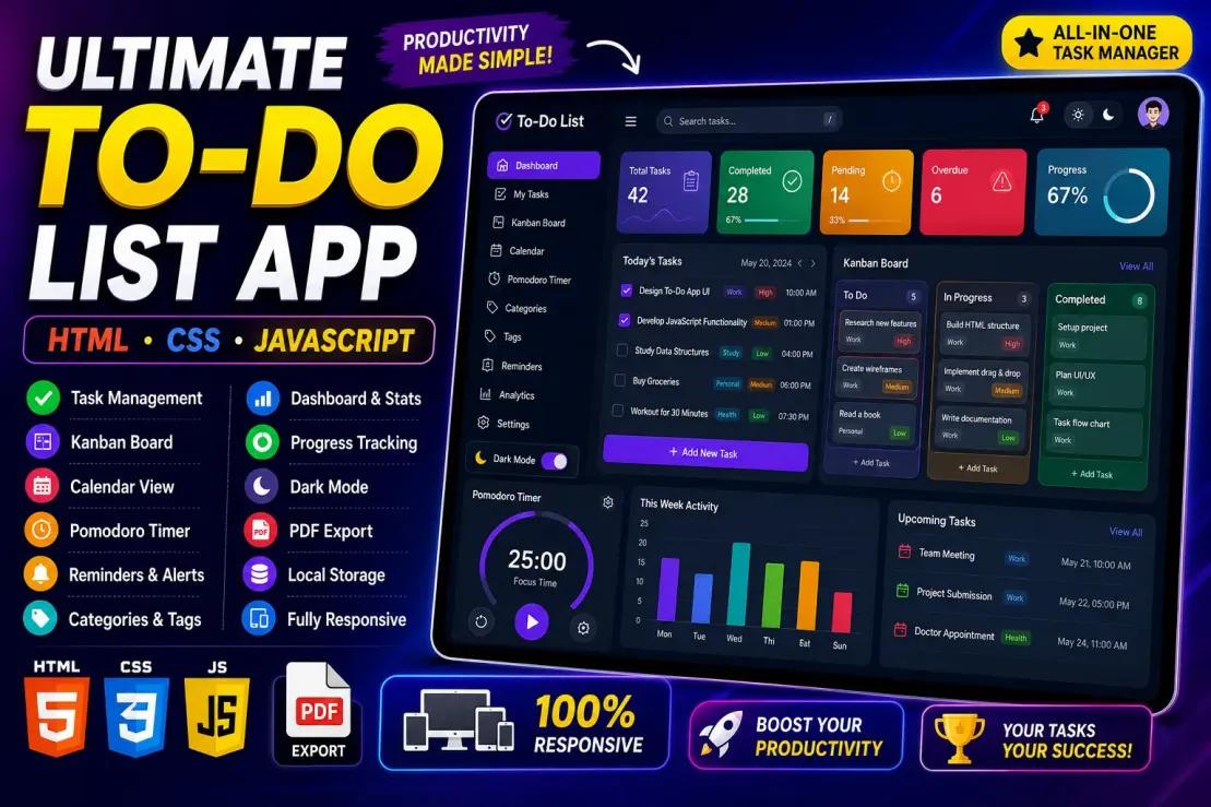 To-Do List App – HTML CSS JavaScript source code