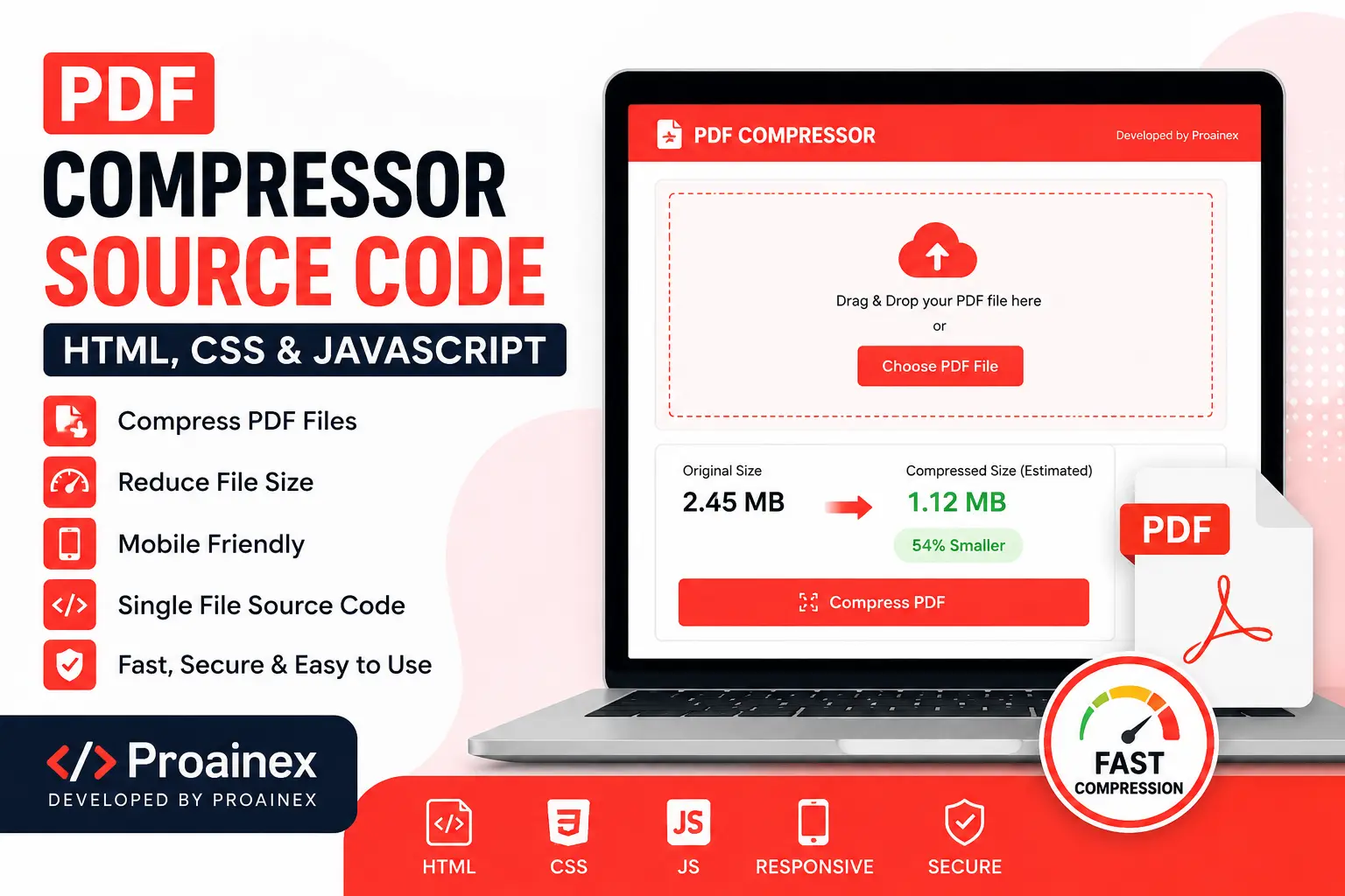 PDF Compressor Tool Source Code (HTML, CSS & JavaScript)
