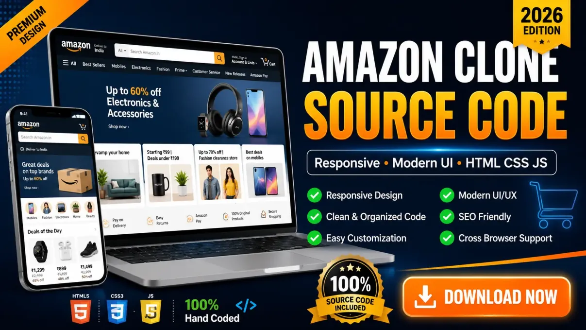 Amazon Clone eCommerce Landing Page Source Code (HTML, CSS & JavaScript)
