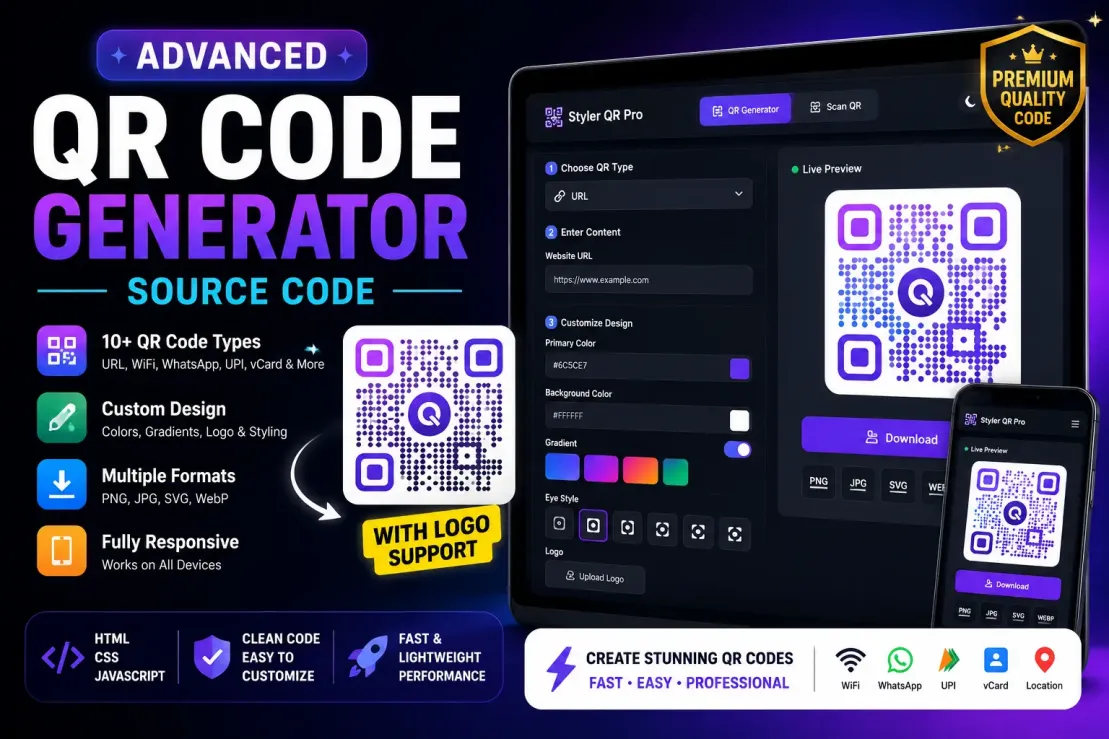 QR Code Generator Source Code (HTML, CSS & JavaScript)