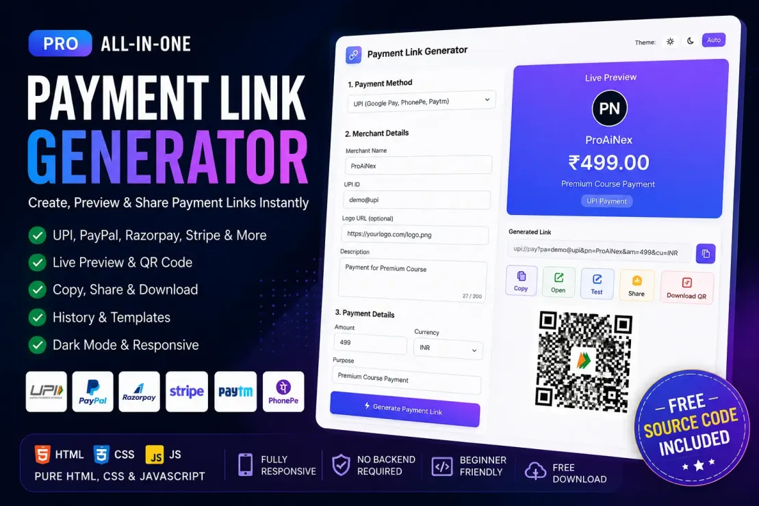 Payment Link Generator Using HTML, CSS & JavaScript (Free Source Code)