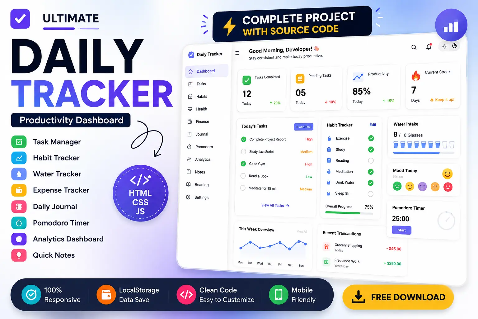 Daily Tracker – Free HTML CSS JavaScript Source Code