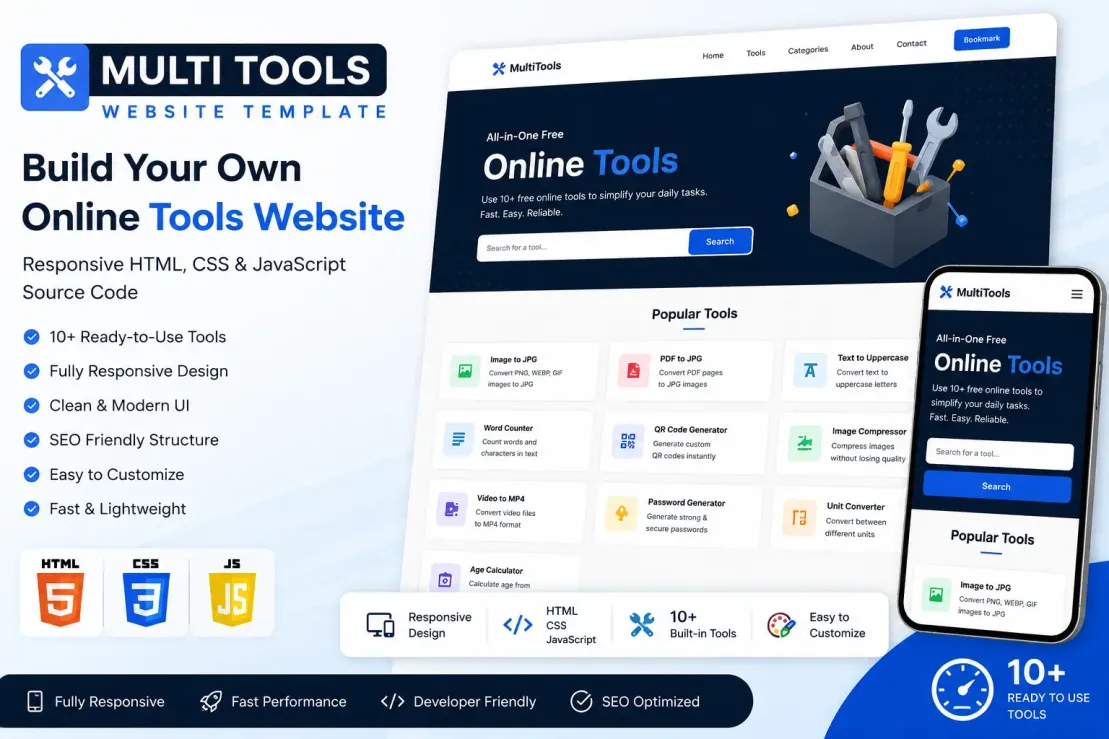 Multi Tools Website Template | HTML CSS JavaScript Source Code