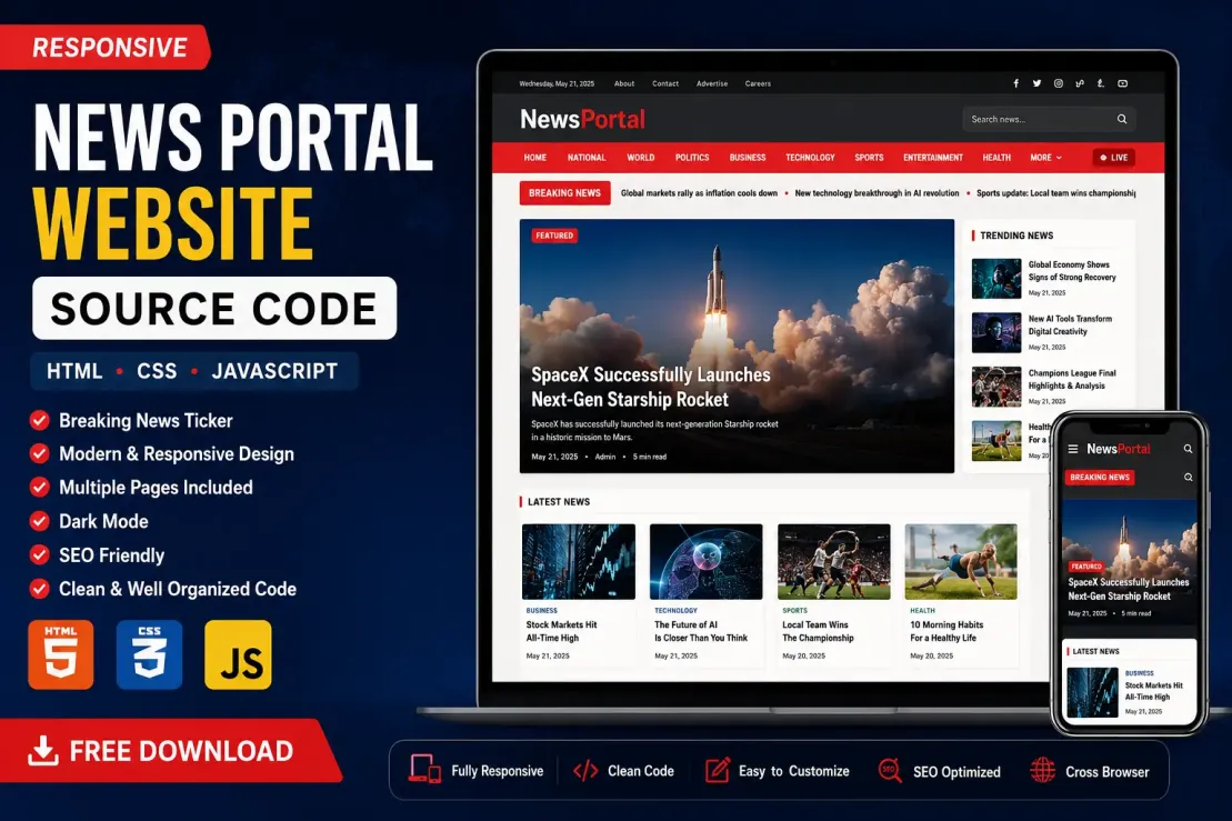 News Portal Website Source Code (HTML, CSS & JavaScript)