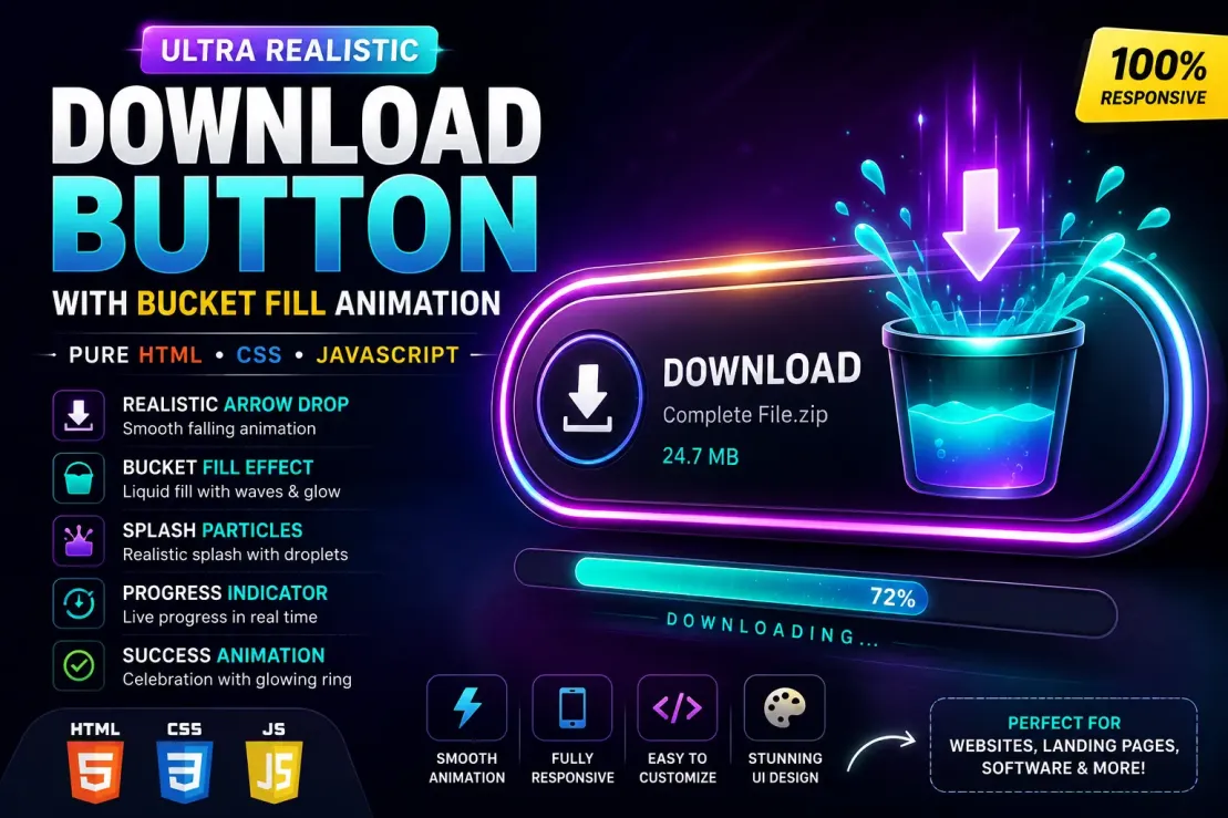 Ultra Realistic Download Button with Bucket Fill Animation